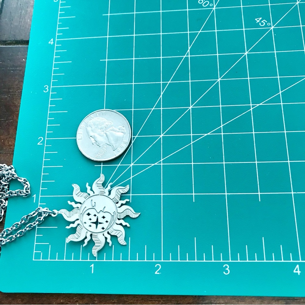 πSun Moon and Stars Laser Etched Necklace and Earrings Set Stainless Steel - Picture 3 of 6